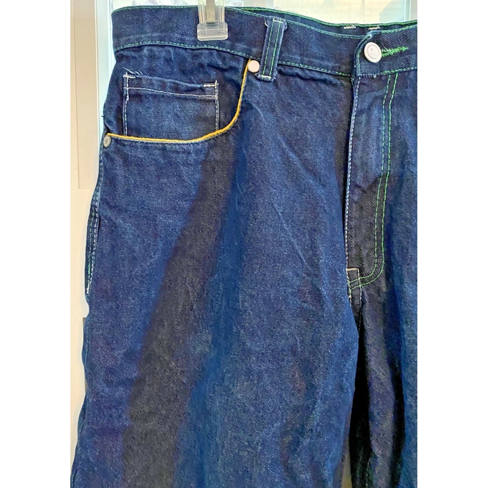 Y2K Coogi Jean Shorts Mens 38 Denim Dragon Embroidered Logo Colorful Baggy - Picture 4 of 9